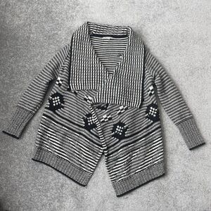 Gap Cardigan Womens Small Black White Fuzzy Wool Blend Waterfall Cozy Thick